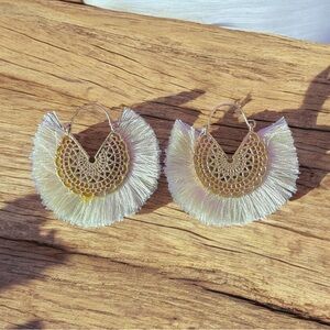 Elegant Gold and Cream Fringe Earrings